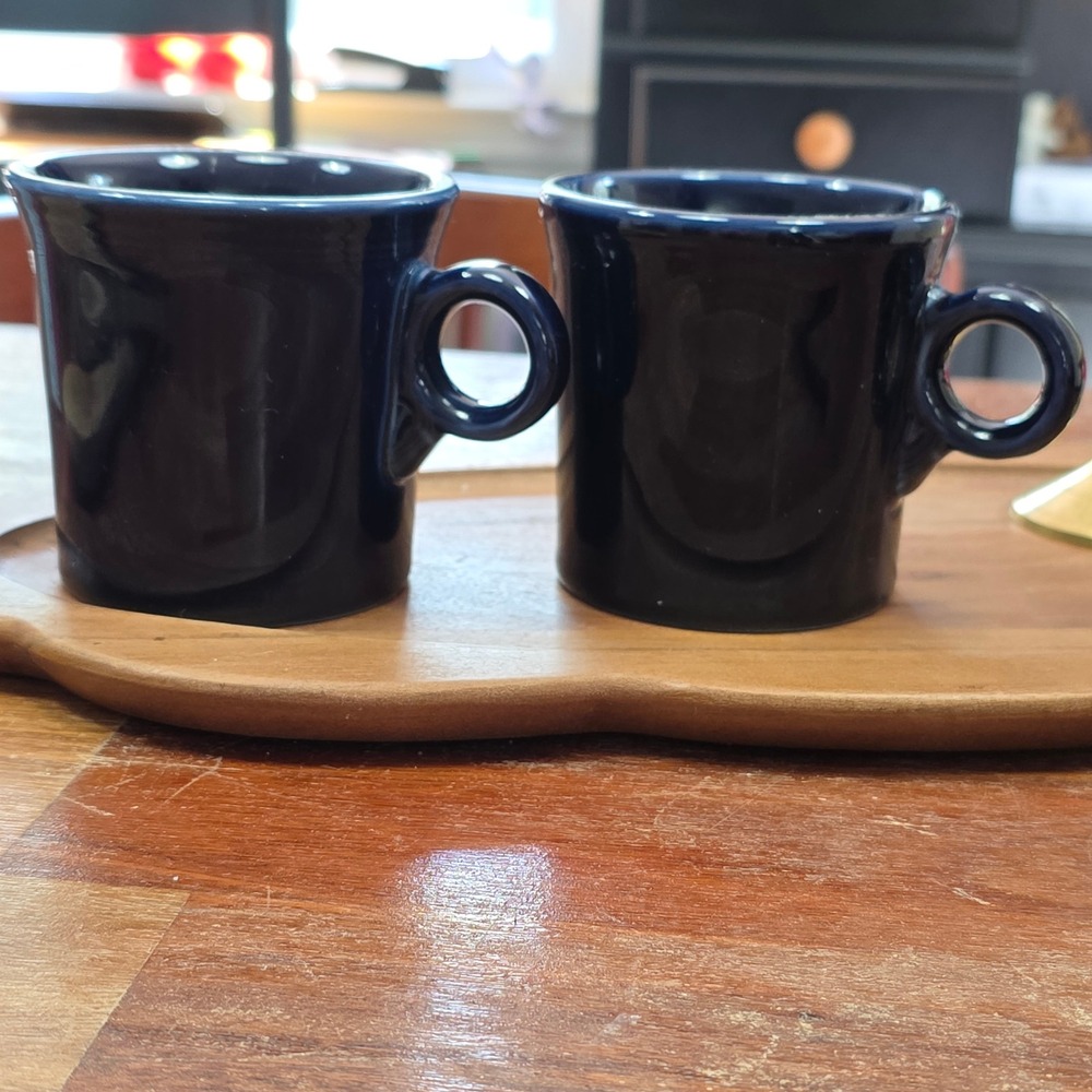 Fiesta HLC USA Cobalt Blue Coffee Mugs Set of 2 Ring Handle Ceramic Navy USA